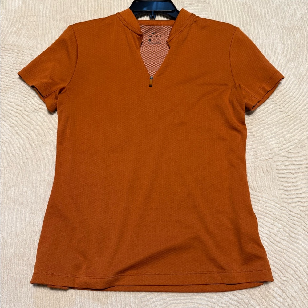 Nike Orange Fitted Polo T-Shirt with Cut Out Design